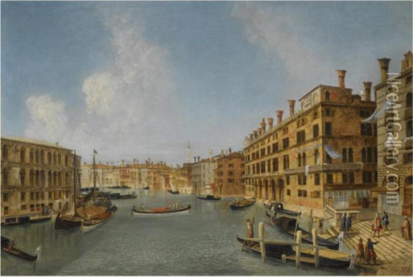 View Of The Grand Canal, Venice, With The Fondaco Dei Tedeschi Oil Painting - Michele Marieschi