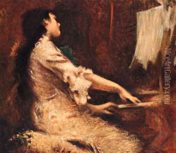 The young Pianist Oil Painting - Luigi Conconi