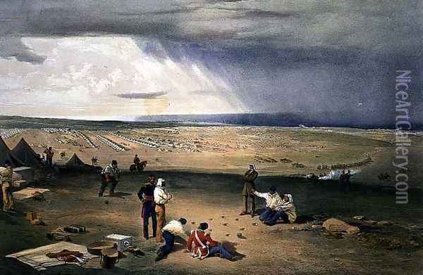 Camp of the Third Division, plate from The Seat of War in the East, pub. by Paul and Dominic Colnaghi and Co., 185 Oil Painting - William Simpson