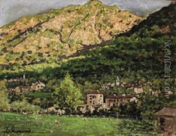 Paese Sotto I Monti Oil Painting - Enrico Reycend
