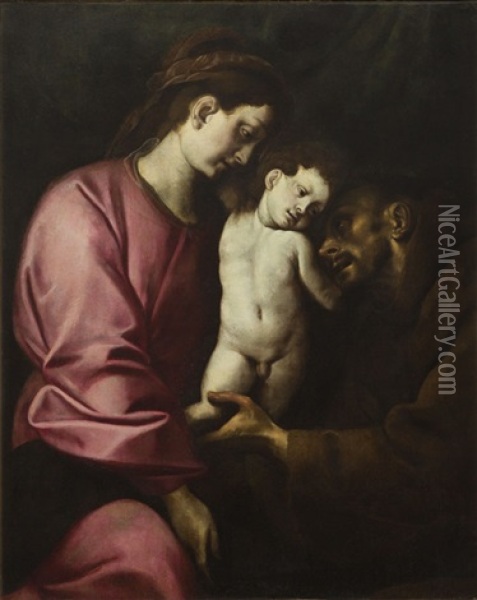 Madonna With Child And St. Francis Oil Painting - Giovanni Battista Crespi (il Cerano)