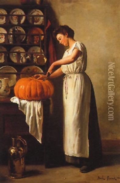 Cutting The Pumpkin Oil Painting - Franck Antoine Bail