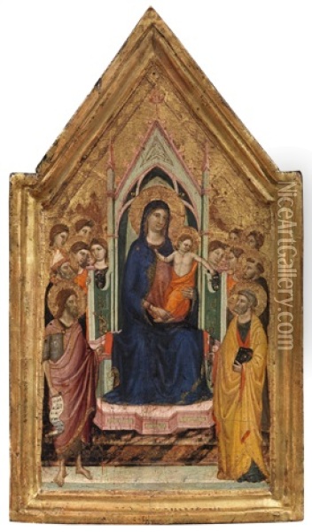 Madonna And Child Enthroned With Saints And Angels Oil Painting - Jacopo (del Casentino) Landini