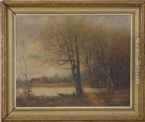 Landscape At Edge Of Water Oil Painting - Arlington N. Lindenmuth