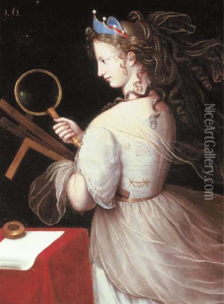 Portrait Of Marie-charlotte De La Tremouille, Duchess Of Saxe-iena,dressed As An Allegory Of Geometry Oil Painting - Henri Beaubrun