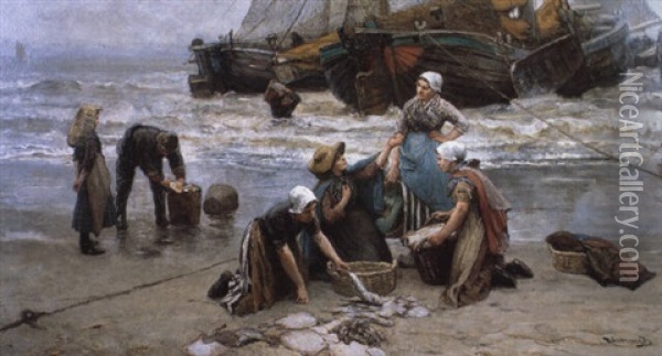 Landing The Catch Oil Painting - Bernardus Johannes Blommers