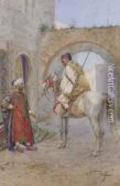 The Carpet Seller And Horseman Oil Painting - Giulio Rosati
