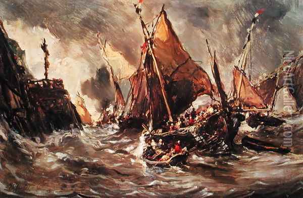Ships in a Storm Oil Painting - Eugene Isabey