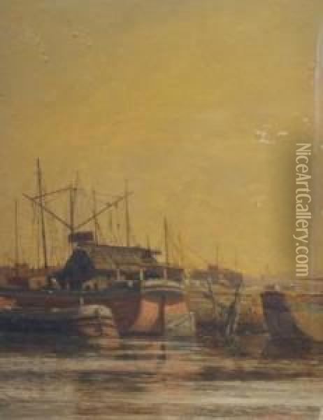 Jersey City Dock Yards Of C.r.r Oil Painting - August Will