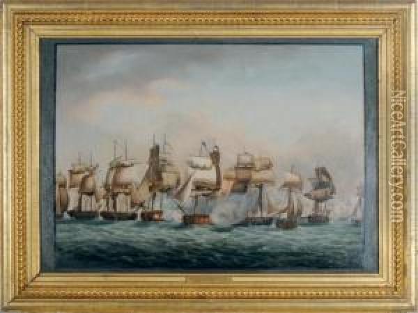 The Battle On Lake Erie Oil Painting - Hugh Reinagle