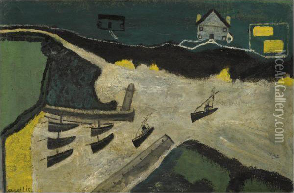 Fishing Boats Entering A Harbour Oil Painting - Alfred Wallis