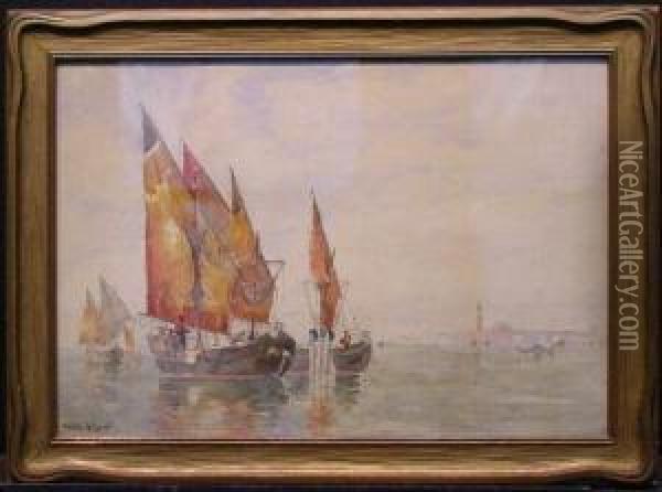 Venetian Fishing Boats Oil Painting - Walter Franklin Lansil