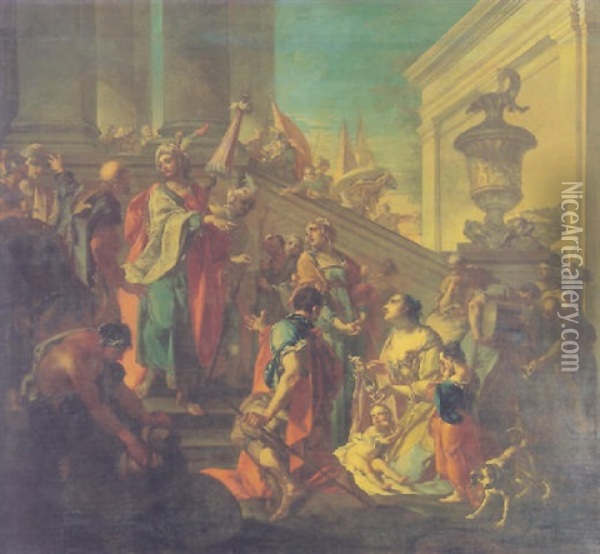 The Family Of Darius Before Alexander Oil Painting - Giovanni Battista Crosato