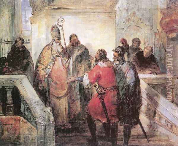 The Venetians Asking the Deliverance of St Marks Corpse c. 1846 Oil Painting - Mihaly Kovacs