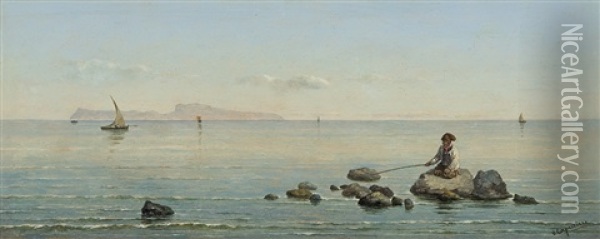 Gulf Of Naples With View Of Capri Oil Painting - Vittorio Capessiero