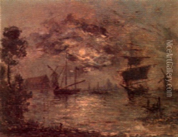 Ships Off The Coast Oil Painting - Johan Barthold Jongkind