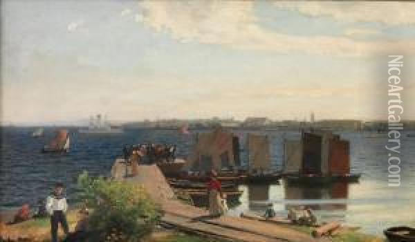Fiskebrygge Sett Fra Solvkronen, Horten 1899 1899 Oil Painting - Hans Fredrik Gude