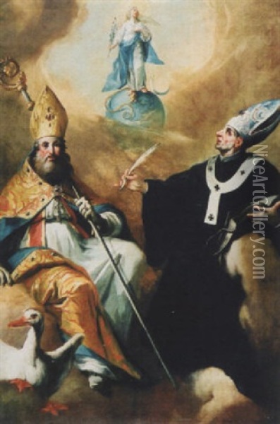 Die Heiligen Geminianus Von Modena Und Andreas Corsini Oil Painting - Carlo Innocenzo Carlone