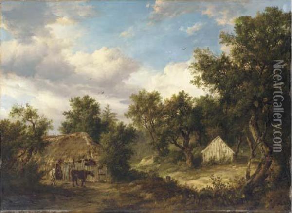 A Wooded Landscape With Cattle And A Figure In Front Of Abyre Oil Painting - Patrick, Peter Nasmyth