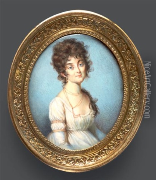 Portrait De Jeune Femme Assise, De Trois-quarts Vers La Droite, Presque De Face, En Robe De Voile Blanc Oil Painting - Jean Urbain Guerin