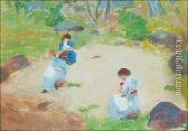 Children Playing Oil Painting - Hugo Simberg