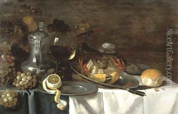 A crab on a pewter plate Oil Painting - Pieter Claesz