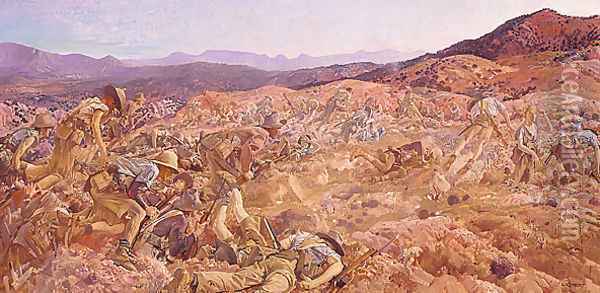 The charge of the 3rd Light Horse Brigade at the Nek, 7 August 1915 Oil Painting - George Lambert