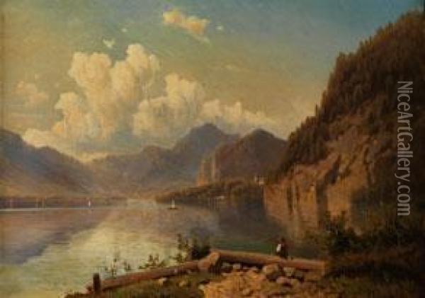 Gebirgssee Im Spatlicht Unter Hohen Wolken Oil Painting - Adolf Chwala