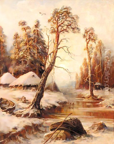 Frozen River Oil Painting - Iulii Iul'evich (Julius) Klever