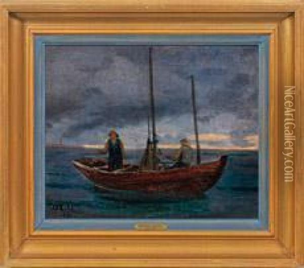 Skagener Fischerboot Imabendlicht Oil Painting - Michael Ancher