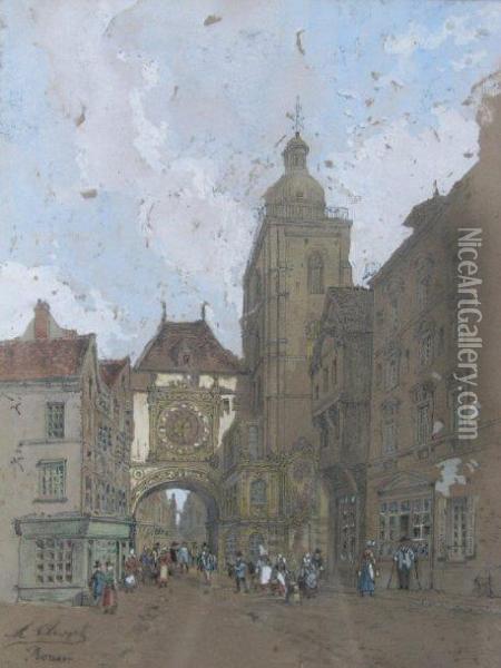 Le Gros Horloge A Rouen Oil Painting - Hubert Clerget