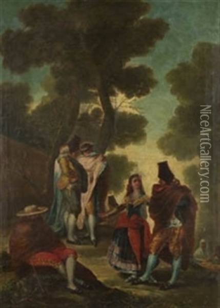 El Paseo De Andalucia (after Francisco De Goya) Oil Painting - Eugenio Lucas Villamil