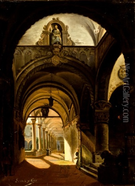 Interior De Convento Oil Painting - Antonio Gomez Cros