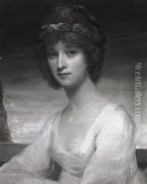 Portrait Of Lady Elizabeth Whitbread Before A Landscape Oil Painting - Sir John Hoppner