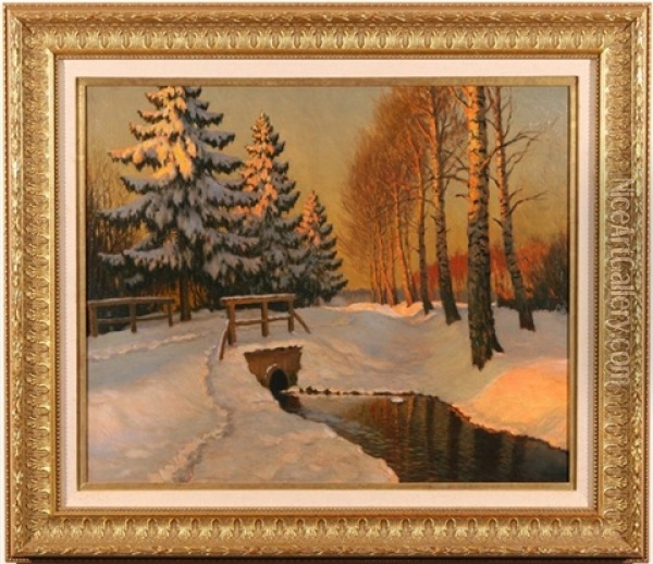 Winter Twilight Oil Painting - Mikhail Markianovich Germanshev