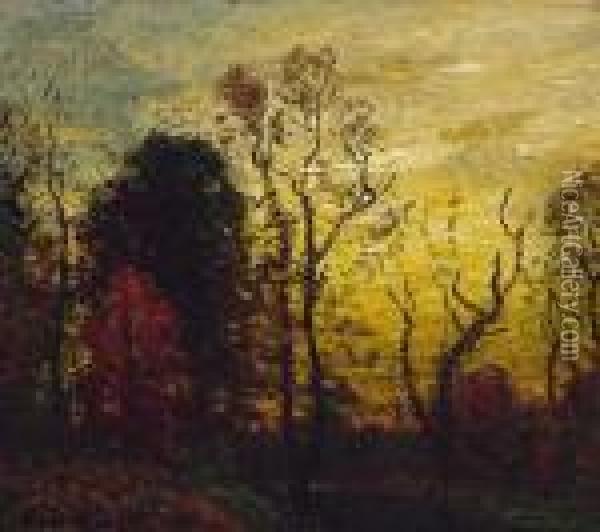 ''sunset, Late Autumn'' Oil Painting - John Joseph Enneking