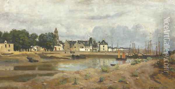 Un port de mer en Bretagne Oil Painting - Jean-Baptiste-Camille Corot