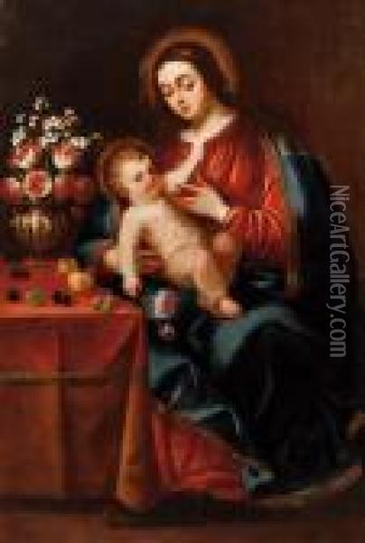 La Madonna Che Allatta Il Bambino Oil Painting - Juan De Arellano