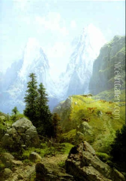 Silverhorn And Eiger From Murren Oil Painting - Karl Millner