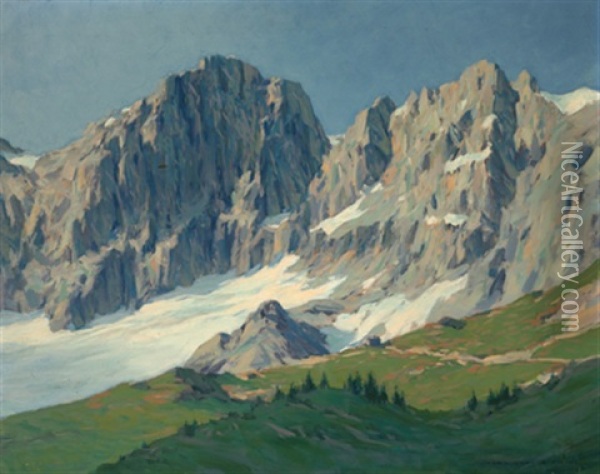 Dachsteinmassiv Sudwand Mit Hutte Oil Painting - Karl Ludwig Prinz