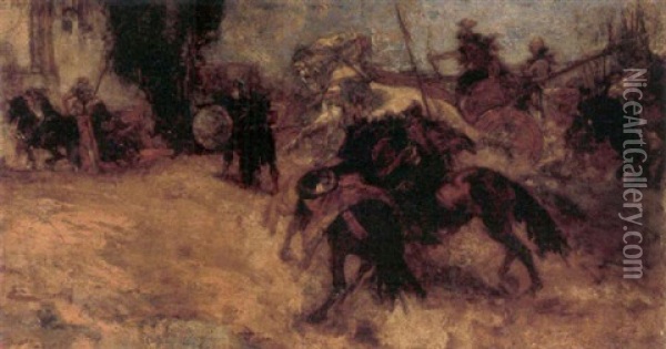 Krigsscene Med Stridsvogn Og Ryttere Til Hest Oil Painting - Johannes Hendricus Jurres