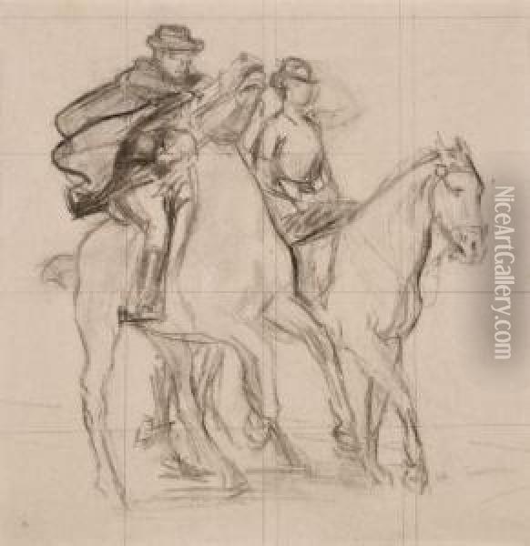 Couple De Cavaliers, Etude Pour Une Scene Sur La Plage De Cabourg Oil Painting - Rene Xavier Francois Prinet