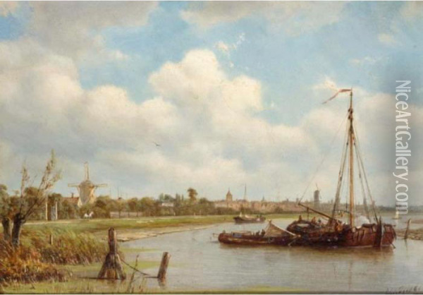 Barges Off The Coast Oil Painting - Petrus Paulus Schiedges