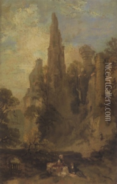 Landschaft Mit Ruinen Und Einer Burg Oil Painting - Carl Blechen