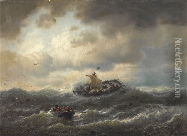 Schiffe Auf Sturmischer See Oil Painting - Andreas Achenbach