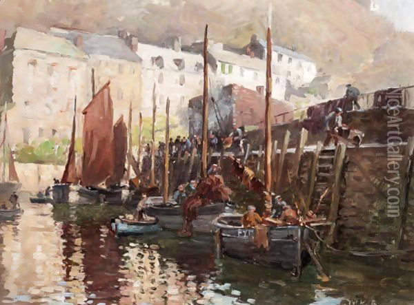 Fishing Boats, Polperro, Cornwall Oil Painting - William Kay Blacklock