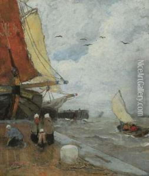 Haventafereel In Zeeland
Gouache Et Aquarelle Oil Painting - Henri Stacquet
