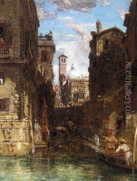 A Side Canal in Cannaregio, Looking towards The Church of San Geremia Oil Painting - James Holland