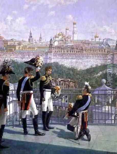 Prussian King Friedrich Wilhelm II 1744-97 thanking Moscow 1896 Oil Painting - Nikolai Sergeevich Matveev