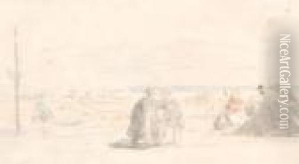 Figures On The Beach Oil Painting - Eugene Boudin